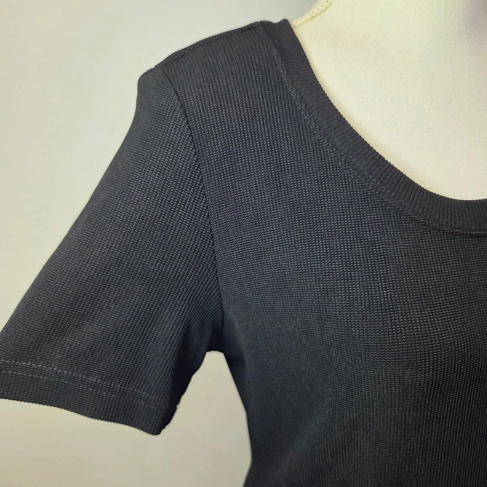 Dressbarn Womens Vintage Black Ribbed Knit Short Sleeve Sheath Dress Size 14‎